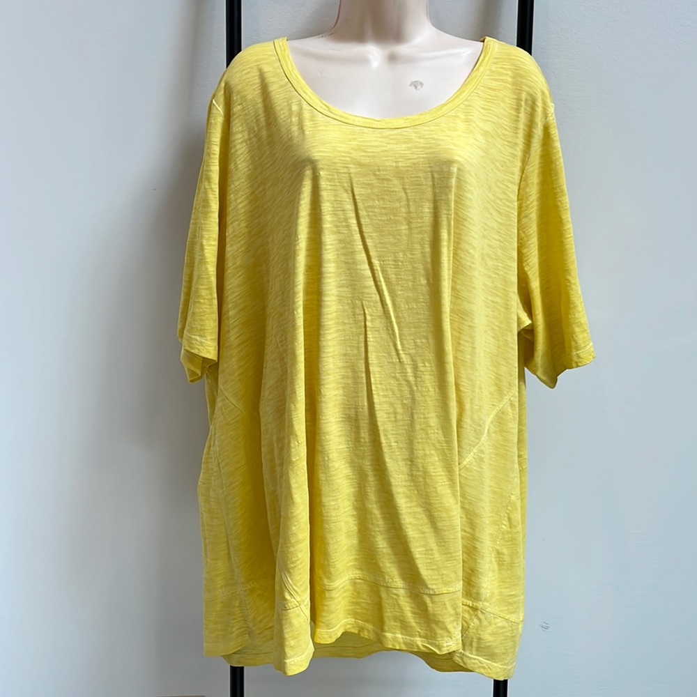 Logo Lori Goldstein Cotton Top T-shirt Yellow Round Neck Women Size 3X New
